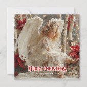 Cheerful angelic angel red gold festive magical  feestdagenkaart (Voorkant)