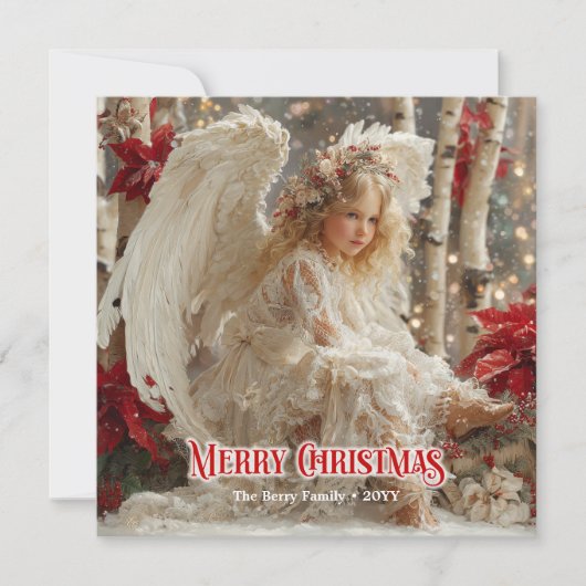 Cheerful angelic angel red gold festive magical  feestdagenkaart (Voorkant)