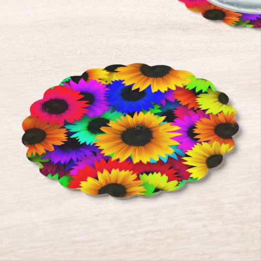 Cheerful Array of Colorful Sunflower Kartonnen Onderzetters (Gekanteld)