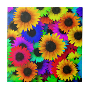 Cheerful Array of Colorful Sunflower Tegeltje