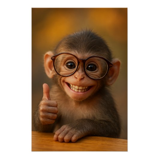 Cheerful Baby Monkey Funny Smile Poster (Voorkant)