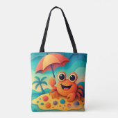 Cheerful Beach Crab with Umbrella Tropical Tote Bag (Achterkant)