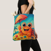Cheerful Beach Crab with Umbrella Tropical Tote Bag (Dichtbij)