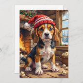 Cheerful Beagle Puppy in Stocking Cap Cozy Feestdagenkaart (Voorkant / Achterkant)
