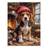 Cheerful Beagle Puppy in Stocking Cap Cozy Perfect Poster (Voorkant)