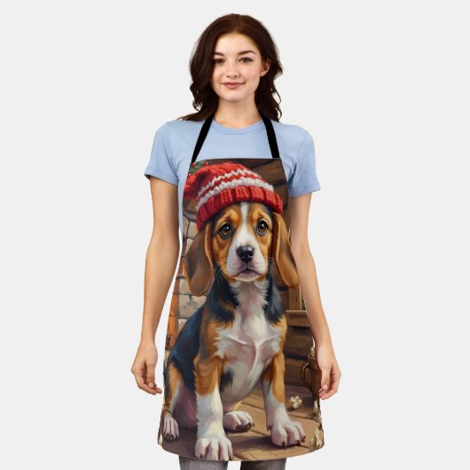 Cheerful Beagle Puppy in Stocking Cap Cozy Schort (Gedragen)