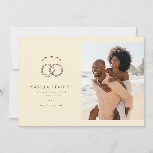 Cheerful Beige Wedding Rings Save The Date (Voorkant)