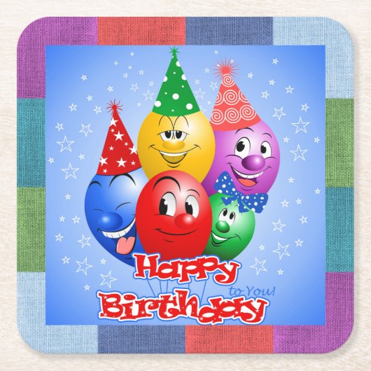 Cheerful Birthday-ballonnen Kartonnen Onderzetters (Voorkant)