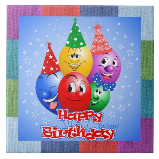 Cheerful Birthday-ballonnen Tegeltje (Voorkant)