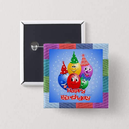 Cheerful Birthday-ballonnen Vierkante Button 5,1 Cm (Voorkant /achterkant)