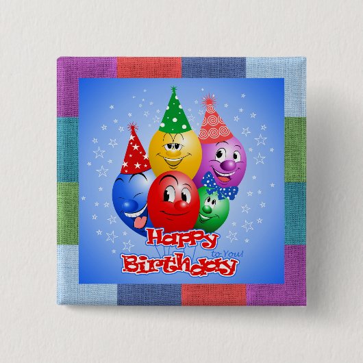 Cheerful Birthday-ballonnen Vierkante Button 5,1 Cm (Voorkant)