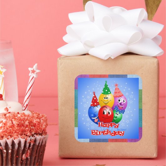 Cheerful Birthday-ballonnen Vierkante Sticker (Feest)