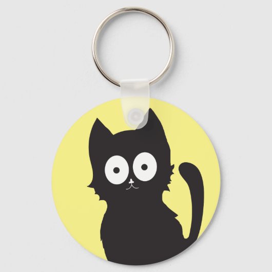 Cheerful Black Kitten Silhouette Sleutelhanger (Voorkant)