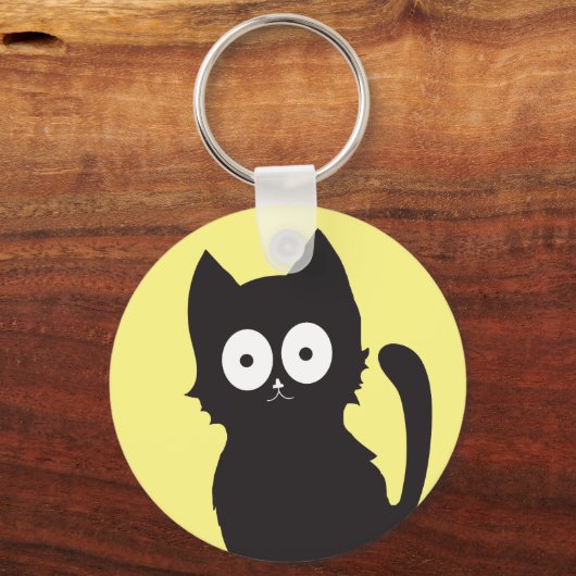 Cheerful Black Kitten Silhouette Sleutelhanger (Voorkant)