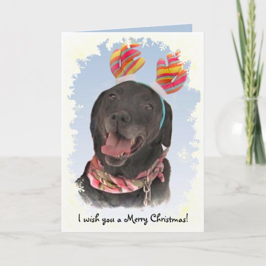 Cheerful Black Labrador Retriever Dog Kerstmis Feestdagen Kaart (Voorkant)
