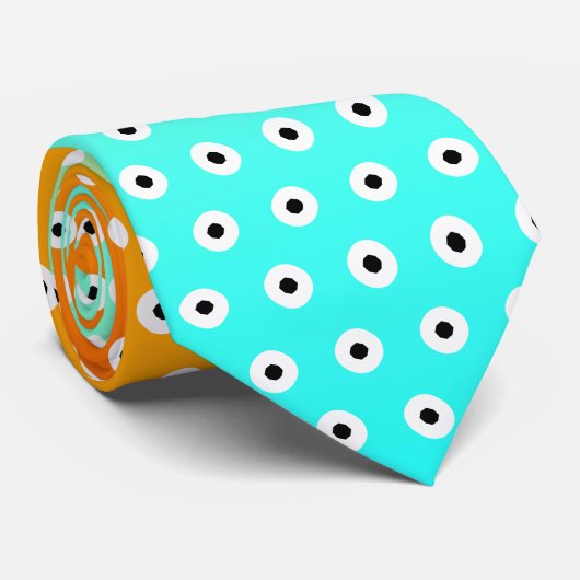 Cheerful Black/White Polka Dot on Turquoise/Gold Stropdas (Opgerold)