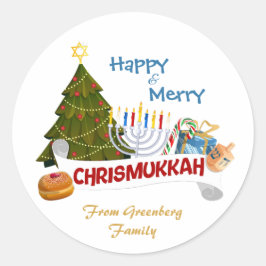 Cheerful Blended Holiday Chrismukkah Tree, Menorah Ronde Sticker