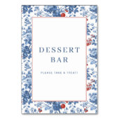 Cheerful Blue Floral Dessert Bar Sign Kaart (Achterkant)