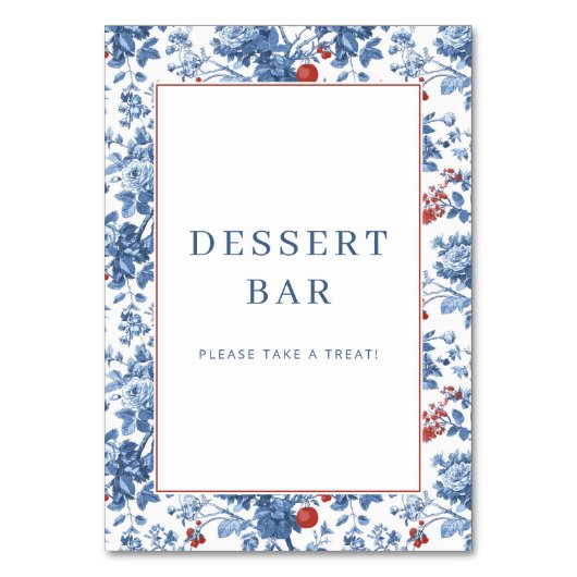 Cheerful Blue Floral Dessert Bar Sign Kaart (Voorkant)