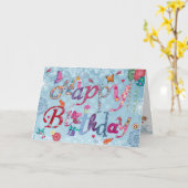 Cheerful Blue Hand lettered Birthday Funny Letters Kaart (Gele Bloem)