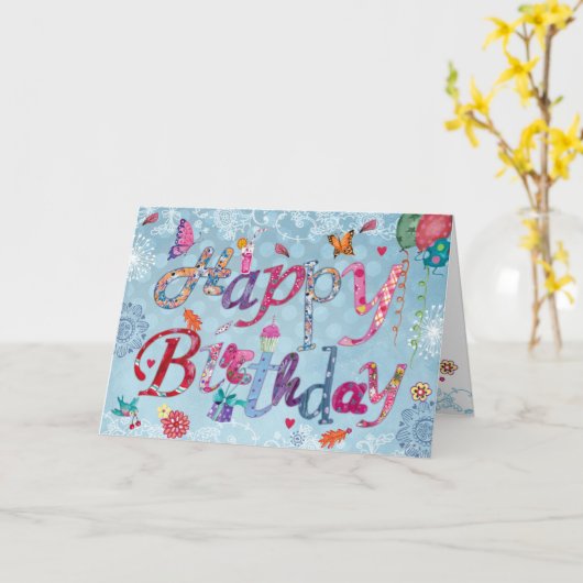 Cheerful Blue Hand lettered Birthday Funny Letters Kaart (Gele Bloem)