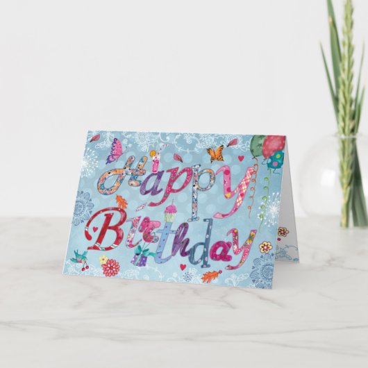Cheerful Blue Hand lettered Birthday Funny Letters Kaart (Voorkant)