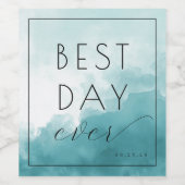 Cheerful Blue Watercolor Waves Wijn Etiket (Enkel label)