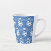 Cheerful Blue White Happy Snowman  Latte Mok (Rechts)
