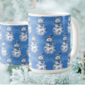 Cheerful Blue White Happy Snowman  Latte Mok