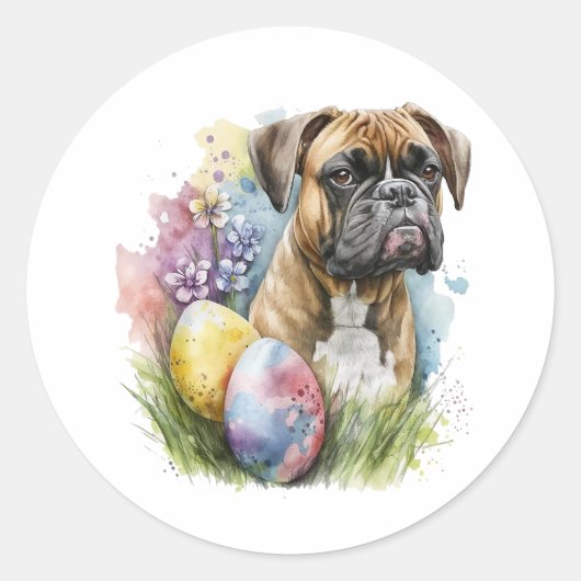 Cheerful Boxer Dog Easter Egg, Happy Easter Boxer Ronde Sticker (Voorkant)
