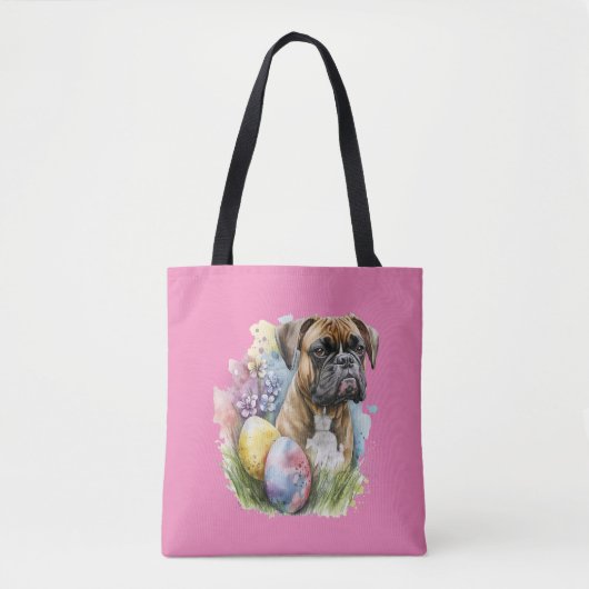 Cheerful Boxer Dog Easter Egg, Happy Easter Boxer Tote Bag (Voorkant)