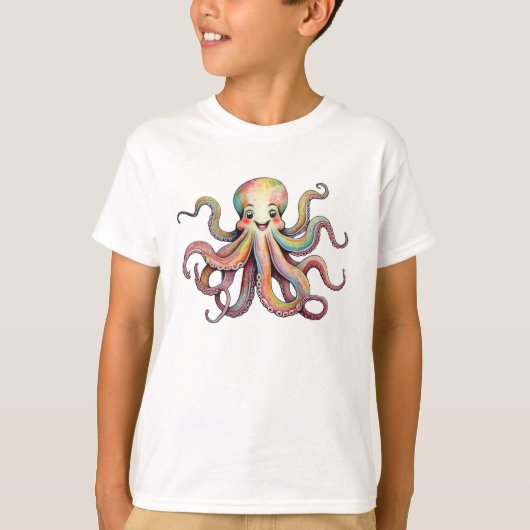 Cheerful Bright Rainbow Watercolor Octopus Design T-shirt (Voorkant)