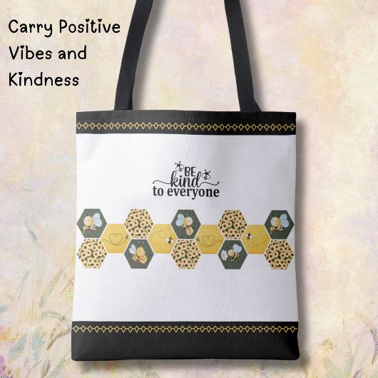 Cheerful Bumblebee "Be Kind" Sunflower Market Tote Bag
