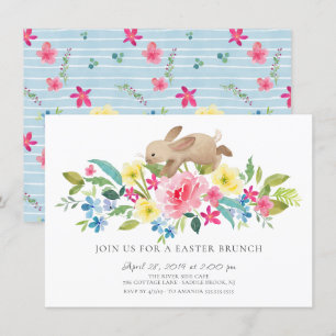 Cheerful Bunny Floral Easter Brunch Kaart