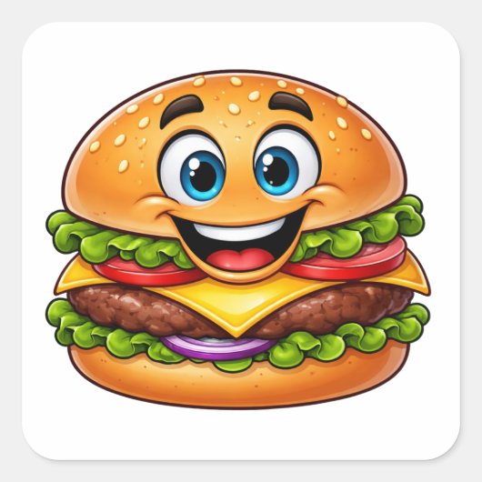 Cheerful Burger Character With Vibrant LayeSticker Vierkante Sticker (Voorkant)