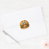 Cheerful Burger Character With Vibrant LayeSticker Vierkante Sticker (Envelop)