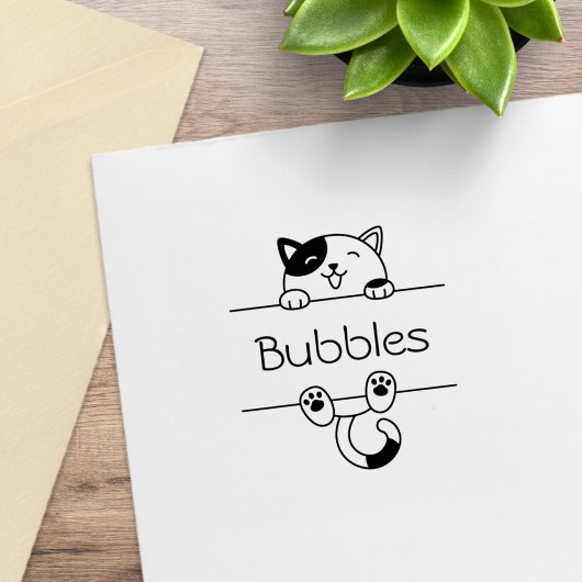 Cheerful Calico Cat Peking Custom Name Rubberstempel