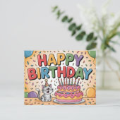 Cheerful Cartoon Cat Happy Birthday Illustration Briefkaart (Staand voorkant)