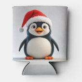 Cheerful Cartoon Penguin Wearing Santa Hat Blikjeskoeler (Voorkant)