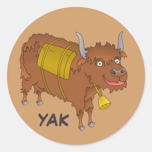 Cheerful cartoon yak ronde sticker (Voorkant)