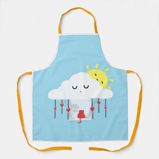 Cheerful Cat & Sunny Cloud Apron Schort (Voorkant)
