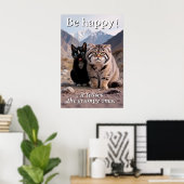 Cheerful Cat vs. Grumpy Cat – Humor Poster (Thuiskantoor)