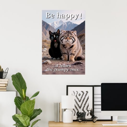 Cheerful Cat vs. Grumpy Cat – Humor Poster (Thuiskantoor)