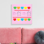 Cheerful Cats & Rainbow Hearts Canvas Print (Insitu (Woonkamer))