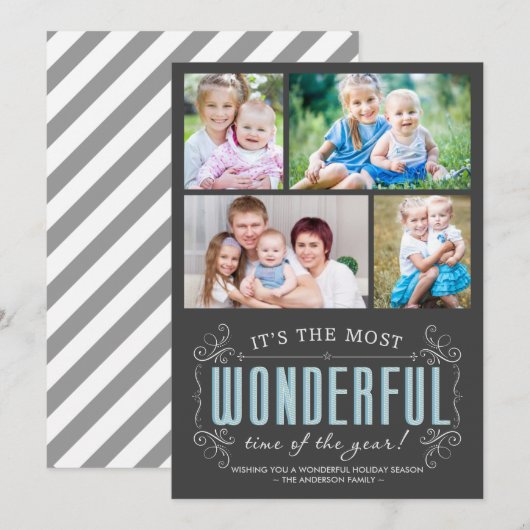 Cheerful Chalkboard Holiday 4-Photos Flat Card Feestdagenkaart (Voorkant / Achterkant)