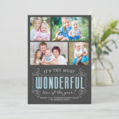 Cheerful Chalkboard Holiday 4-Photos Flat Card Feestdagenkaart (Staand voorkant)