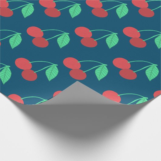 Cheerful Cherries Fruity Fun Pattern Red Blue Cadeaupapier (Hoek)