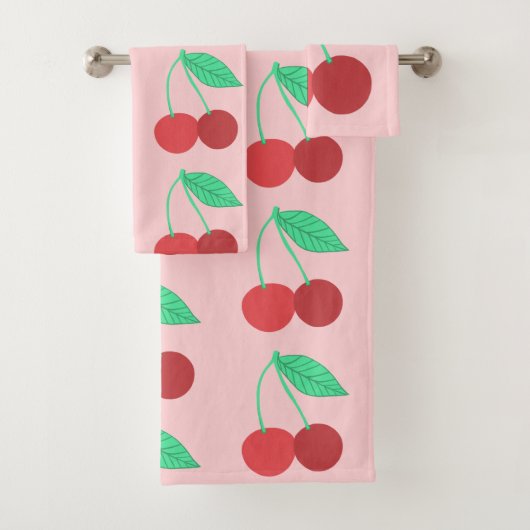 Cheerful Cherries Fruity Pink Bad Handdoek (Insitu)