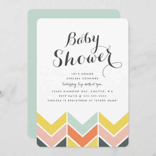 Cheerful Chevron Baby shower Invite Kaart (Voorkant / Achterkant)
