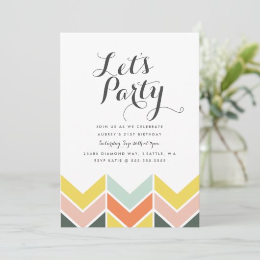 Cheerful Chevron Birthday Invite Kaart (Staand voorkant)
